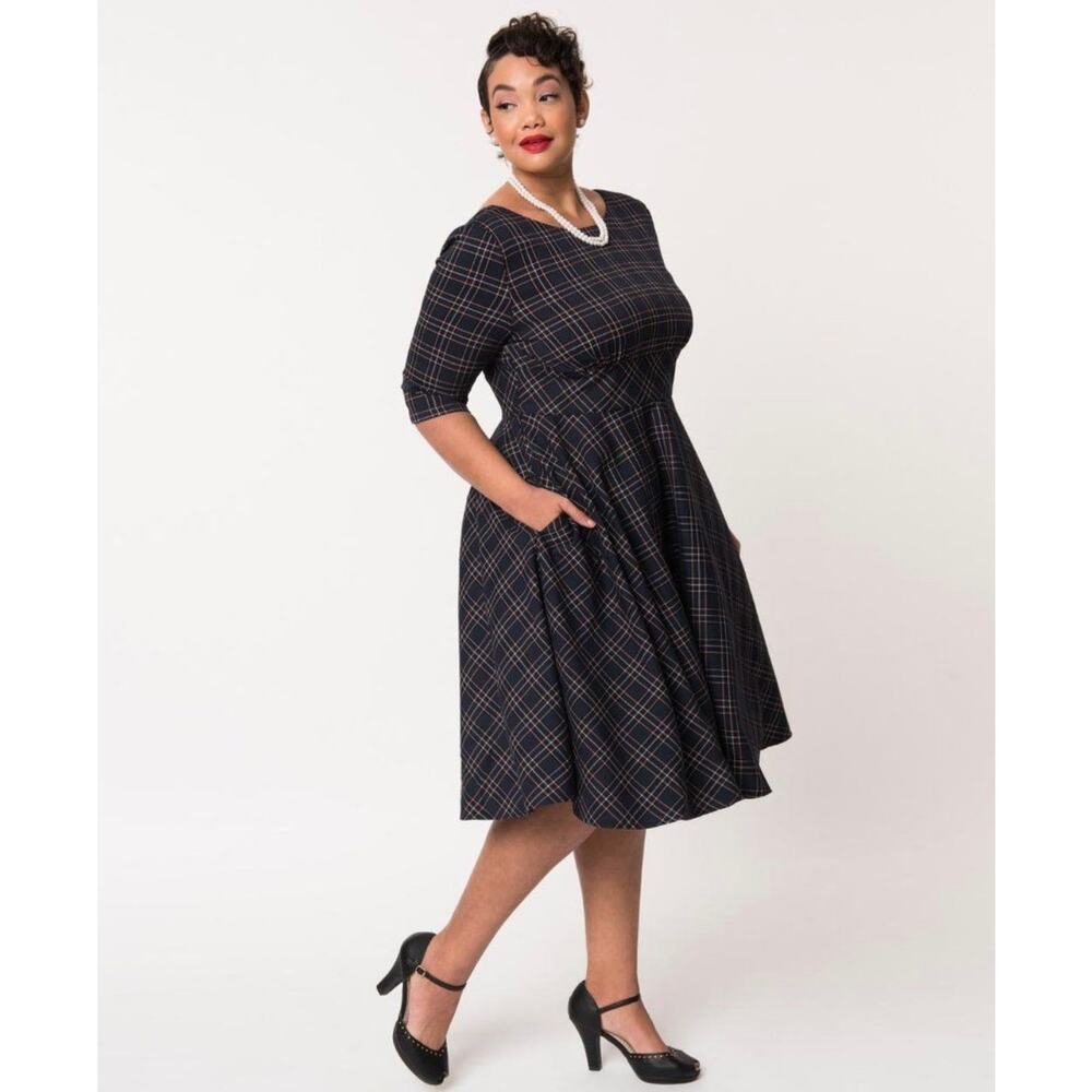 Hell Bunny Peebles 50's Dress Navy Blue Plaid Tartan Rockabilly Retro 4XL